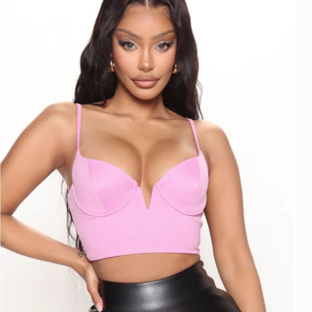 FASHION NOVA Jacklynn Cropped Underwire Corset Bustier Top, Pink, Small